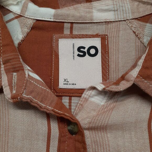 So Womens Size XL Rust Orange Plaid Long Sleeve Button Up Lightweight Shirt - Picture 2 of 7